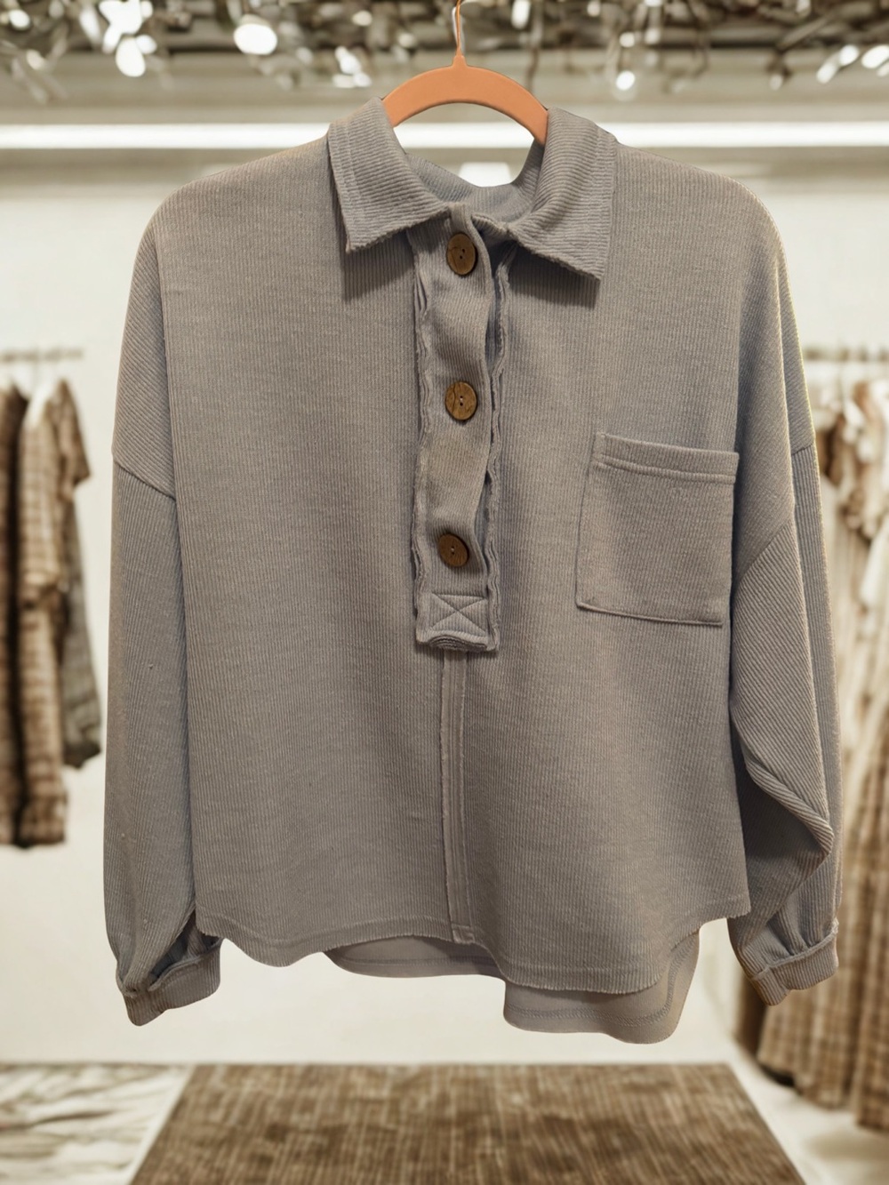 Blu Pepper Raw Edge Knjt Top- Long Sleeve in Baby Blue